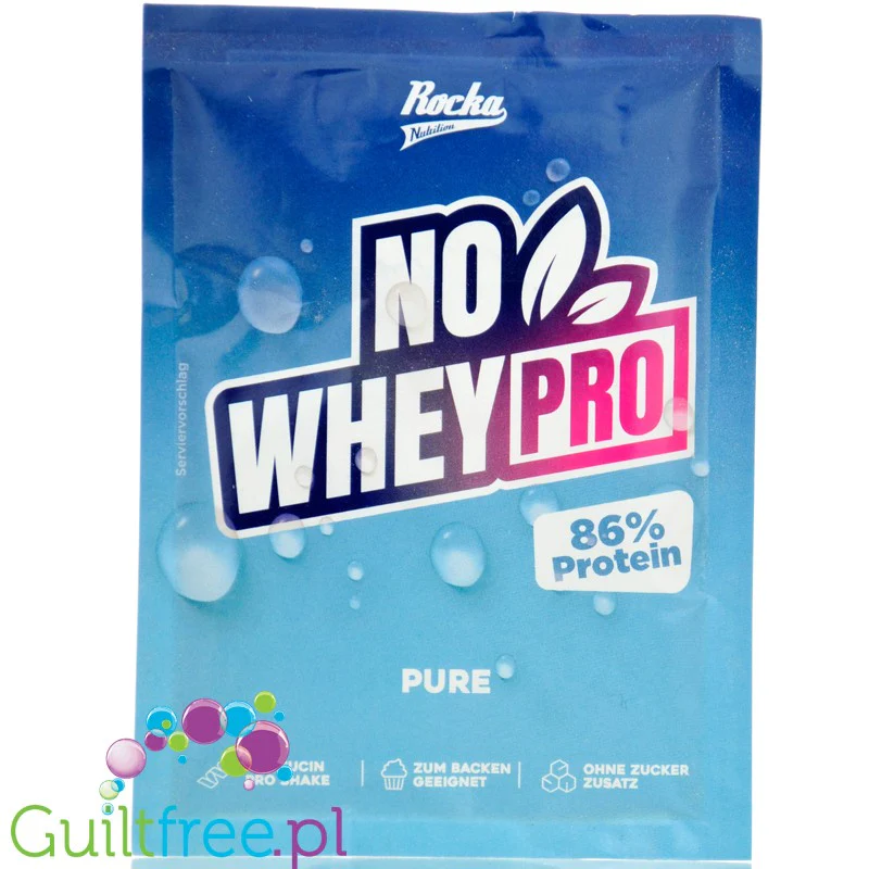 Rocka Nutrition NO WHEY PRO Pure 30g - niesłodzona wegańska odżywka białkowa z B12 i aminokwasami, bez soi i glutenu