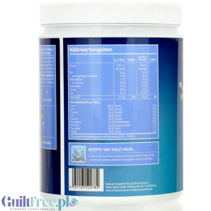 Rocka Nutrition NO WHEY PRO Vanilla Cookie 750g - wegańska odżywka białkowa z B12 i aminokwasami, bez cukru, soi i glute - Image 2