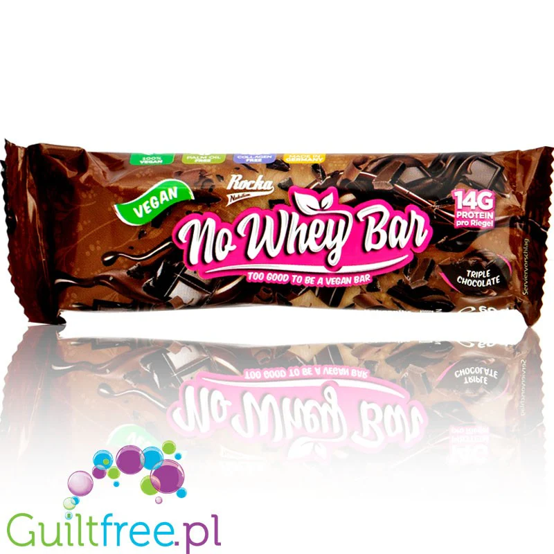 Rocka Nutrition NO WHEY Triple Chocolate - wegański baton białkowy bez cukru i oleju palmowego