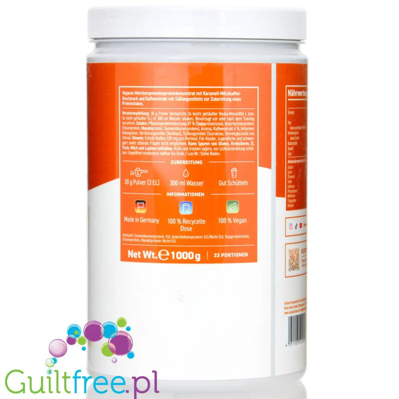 Rocka Nutrition Protein Shake Vanilla Caramel Latte - wegańska odżywka białkowa 5 źródeł białka, Latte Karmelowo-Waniliowe - Image 4