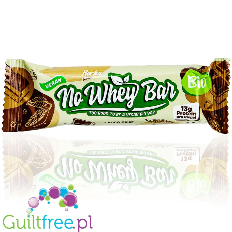 Rocka Nutrition NO WHEY Vegan BIO  Choco Crisp   - organiczny wegański baton proteinowy 13g białka