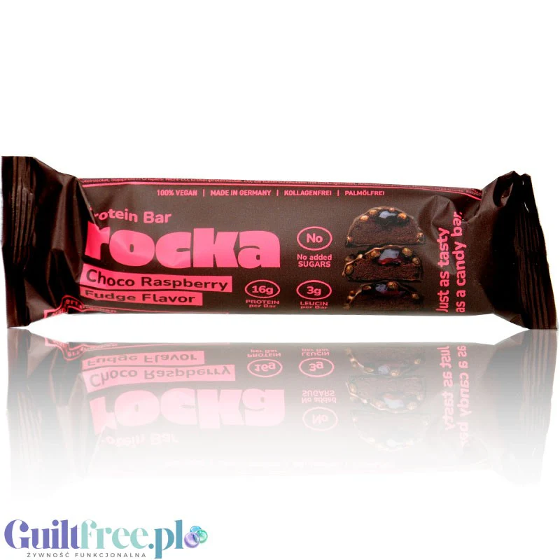 Rocka Nutrition Protein Bar, Choco Raspberry Fudge - wegański baton białkowy bez cukru i oleju palmowego 16g białka
