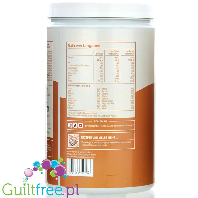 Rocka Nutrition Protein Coffee Frappuccino 1kg - wegańska kawa proteinowa 80mg kofeiny, z 4 źródeł białek roślinnych bez cukru - Image 2
