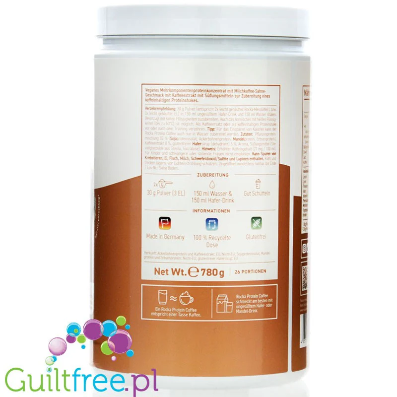 Rocka Nutrition Protein Coffee Frappuccino 1kg - wegańska kawa proteinowa 80mg kofeiny, z 4 źródeł białek roślinnych bez cukru - Image 3
