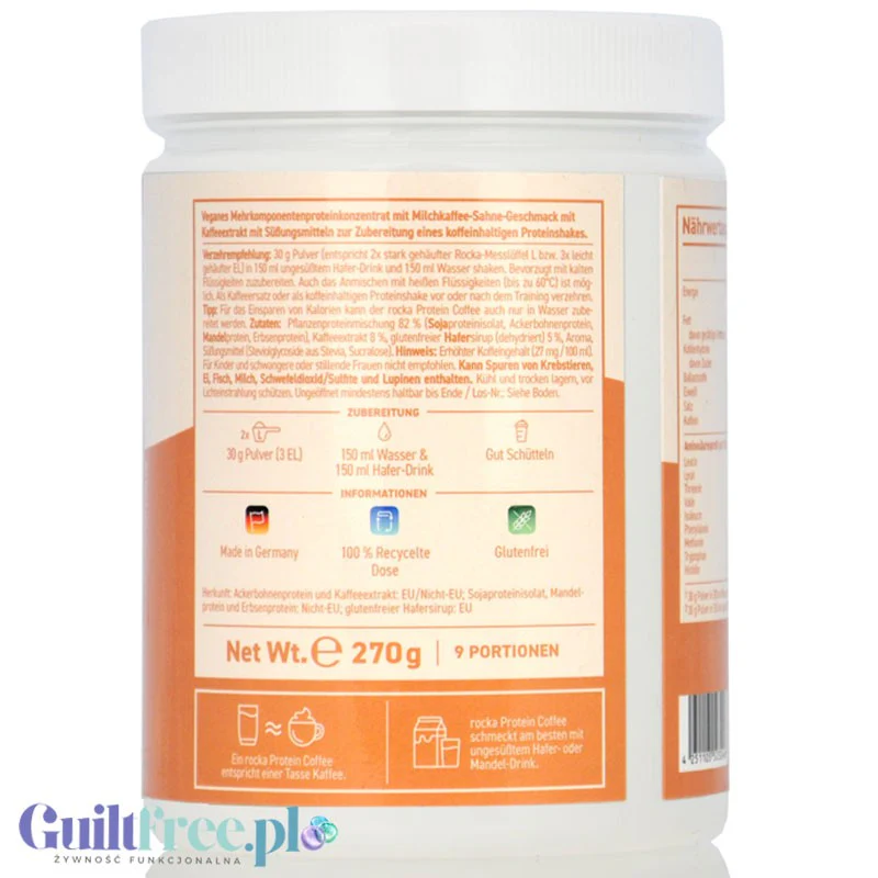 Rocka Nutrition Protein Coffee Frappuccino 300g - wegańska kawa proteinowa 80mg kofeiny, z 4 źródeł białek roślinnych bez cukru - Image 3