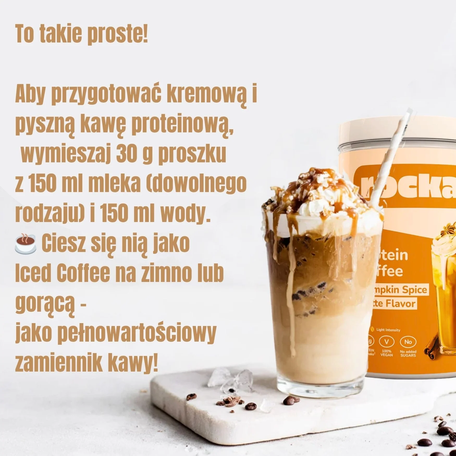 Rocka Nutrition Protein Coffee Pumpkin Spice Latte - wegańska kawa proteinowa z kofeiną bez dodatku cukru - Image 4