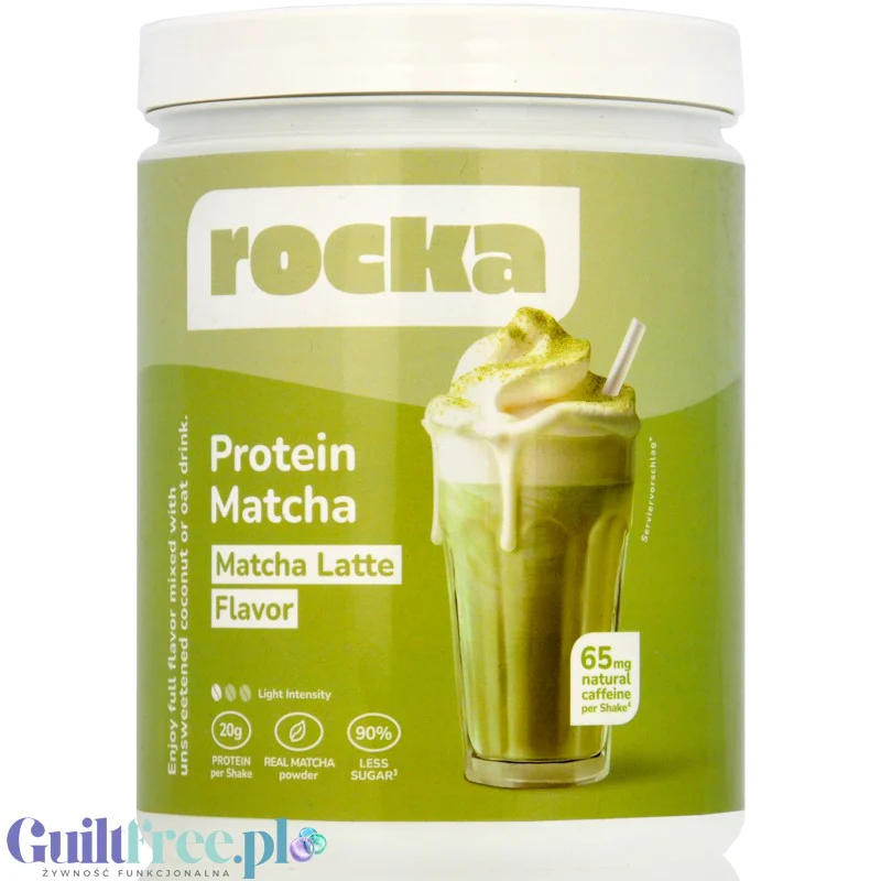 Rocka Nutrition Protein Matcha Latte 600g - wegańska odżywka proteinowa 65mg kofeiny, z matcha i zieloną herbatą