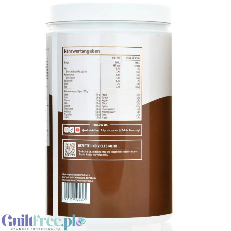 Rocka Nutrition Protein Shake Chocolate Brownie 0,9kg - wegańska odżywka białkowa 4 źródła białka, bez glutenu - Image 3