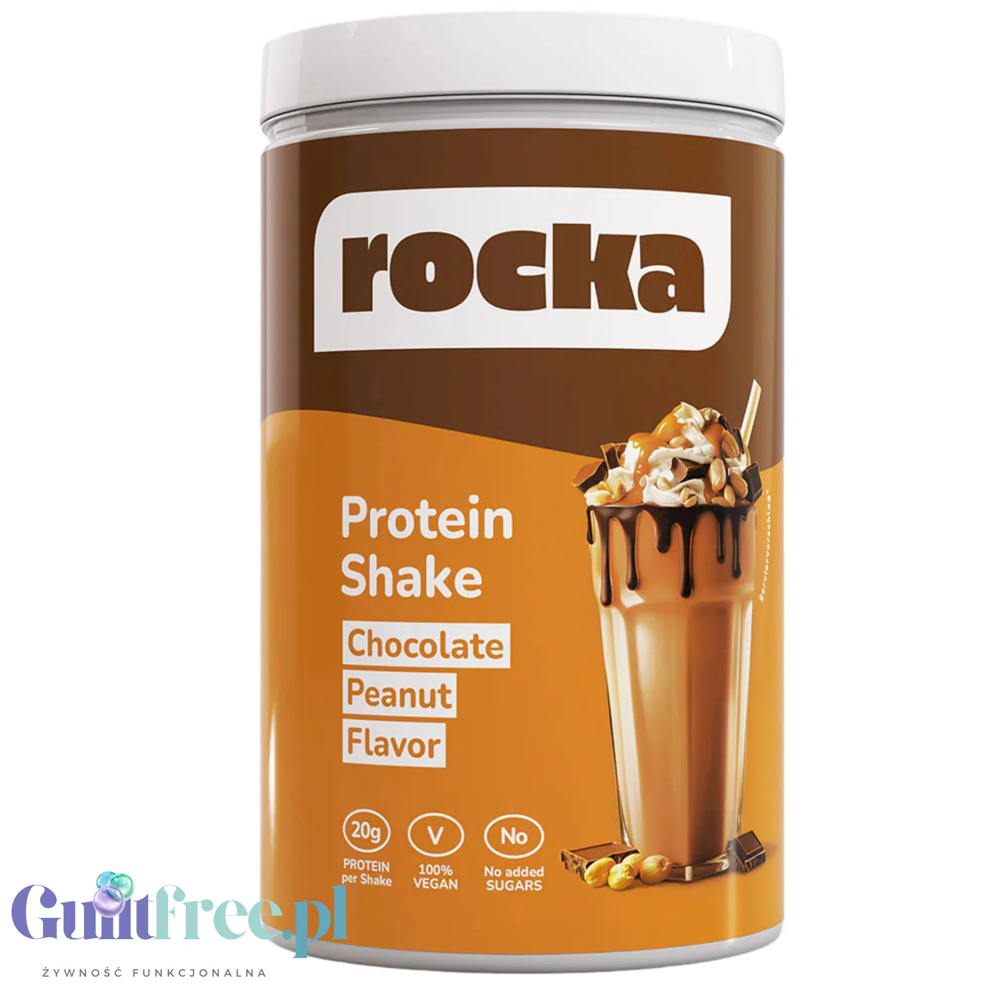 Rocka Nutrition Protein Shake Chocolate Peanut 0,9kg - wegańska odżywka białkowa 5 źródeł białka, bez laktozy i glutenu