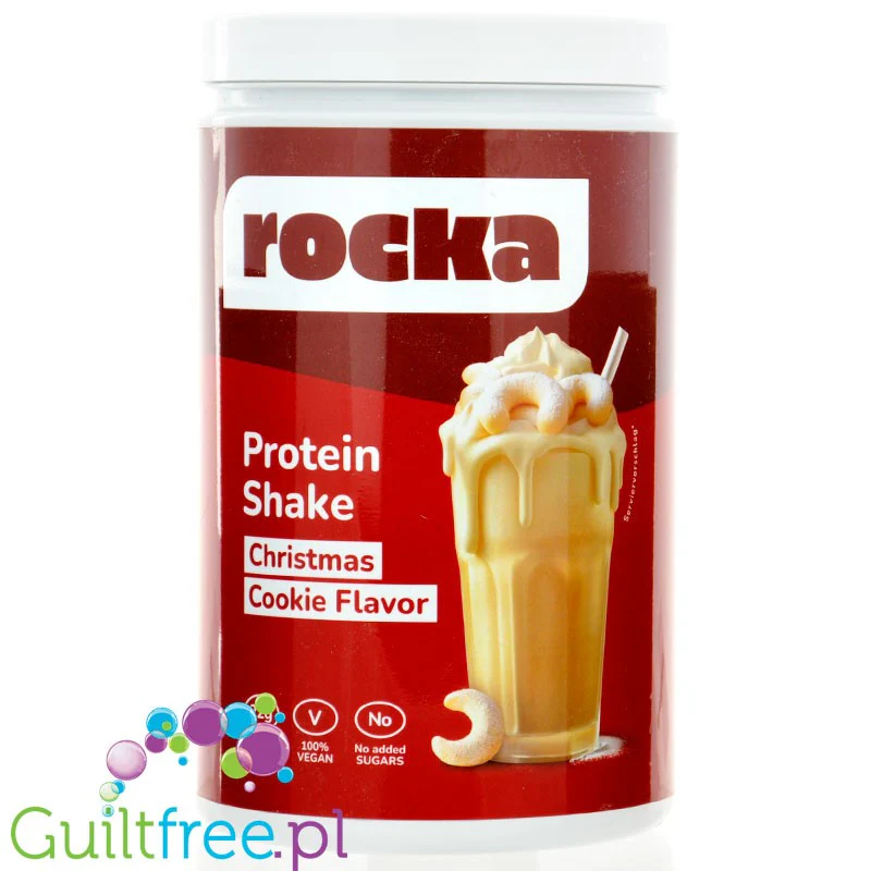 Rocka Nutrition Protein Shake Christmas Cookie 1kg - wegański szejk proteinowy z 4 źródeł białek roślinnych bez cukru