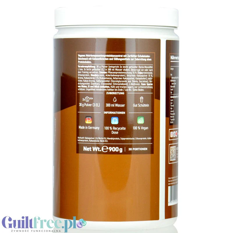 Rocka Nutrition Protein Shake Double Chocolate 0,9kg - wegańska odżywka białkowa 4 źródeł białka, bez soi i glutenu - Image 3