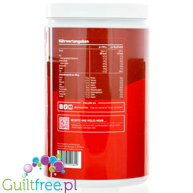 Rocka Nutrition Protein Shake Jam Cookie 1kg - wegański szejk proteinowy z 4 źródeł białek roślinnych bez cukru - Image 2