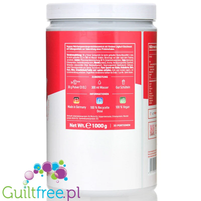 Rocka Nutrition Protein Shake Raspberry Yogurt 1kg - wegańska odżywka białkowa 5 źródeł białka - Image 2