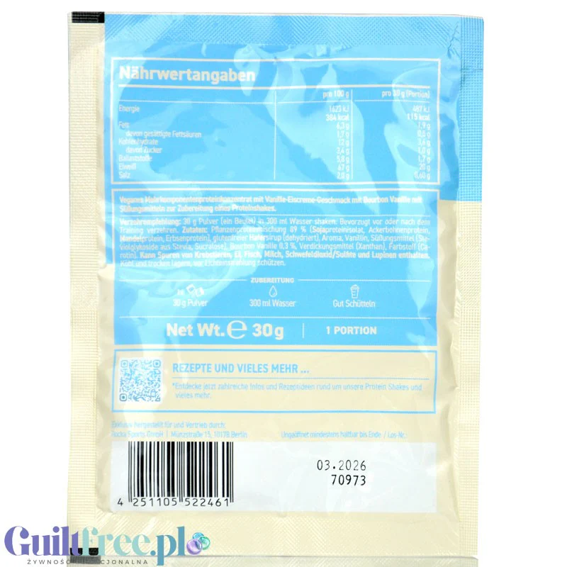 Rocka Nutrition Protein Shake Vanilla Ice Cream 30g - wegańska odżywka białkowa 4 źródeł białka, Lody Waniliowe, saszetka - Image 2