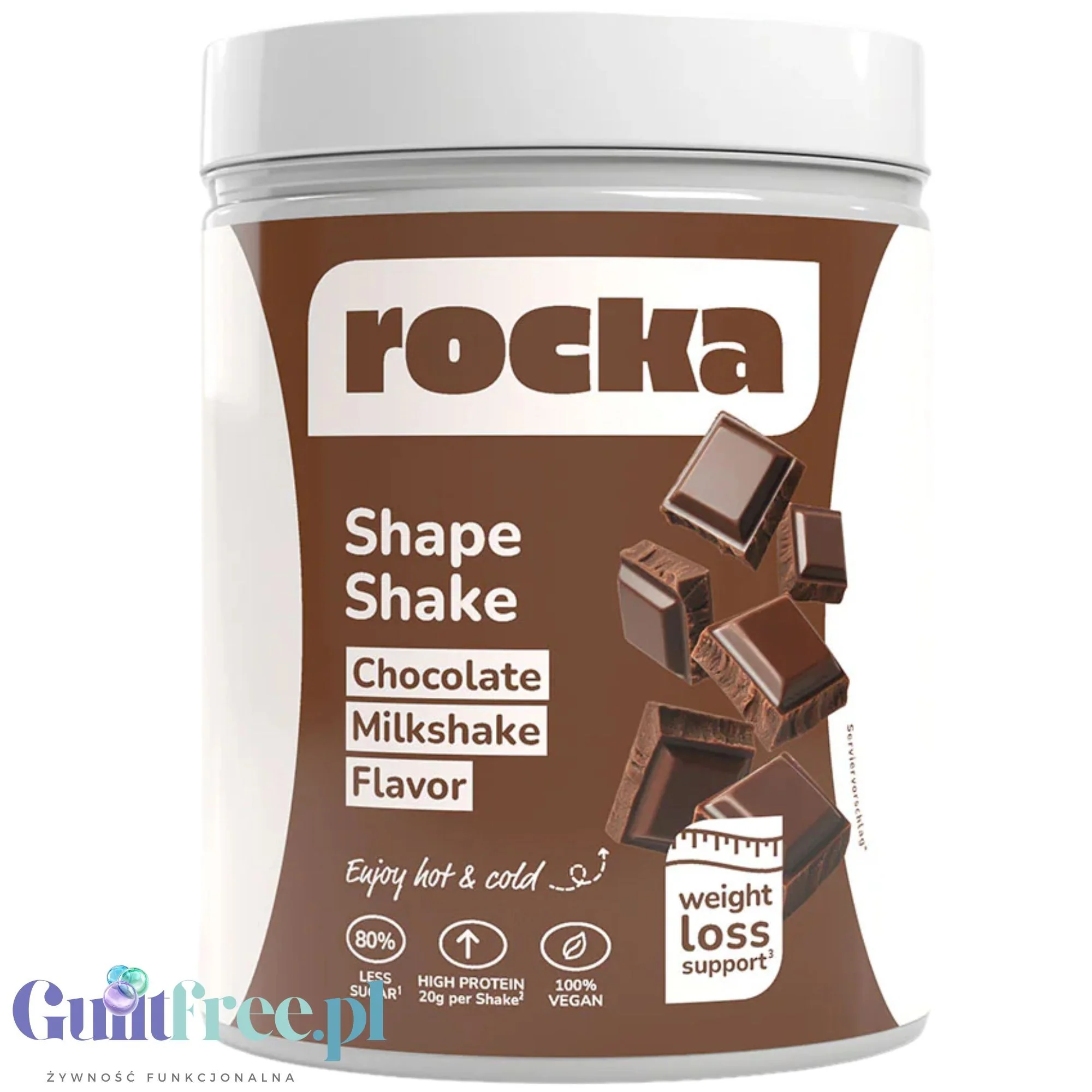 Rocka Nutrition Protein Shape Shake Chocolate Milkshake 0,6kg - wegańska odżywka białkowa 4 źródła białka, bez glutenu