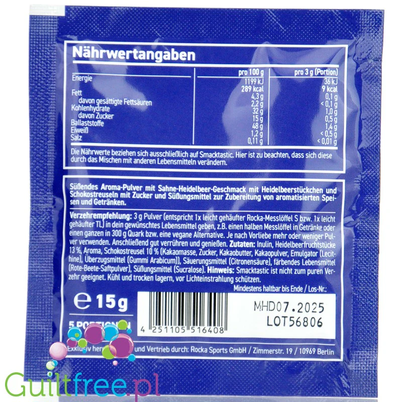 Rocka Nutrition Smacktastic Choco Blueberry Yogurt 15g - wegański słodzący aromat  a la Jagodowe Yogurette - Image 2
