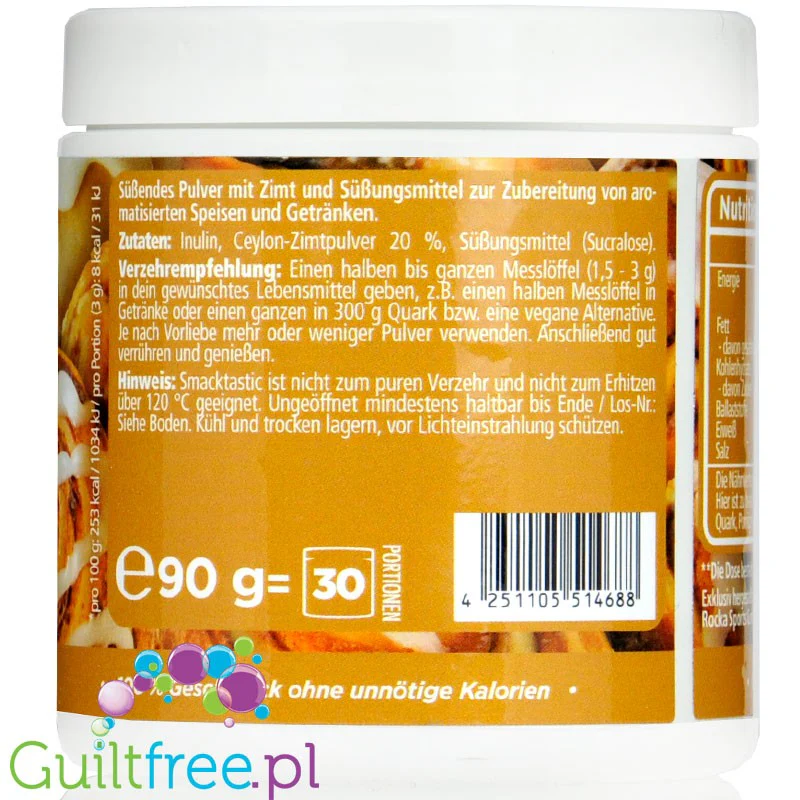 Rocka Nutrition Smacktastic Cinnamon Roll 90g - wegański słodzący aromat drożdżówki cynamonowej w proszku - Image 2