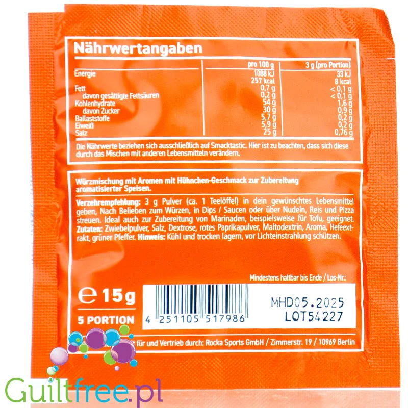 Rocka Nutrition Smacktastic Herzhaft Chicken Style 15g - wegański aromat pieczonego kurczaka saszetka - Image 2