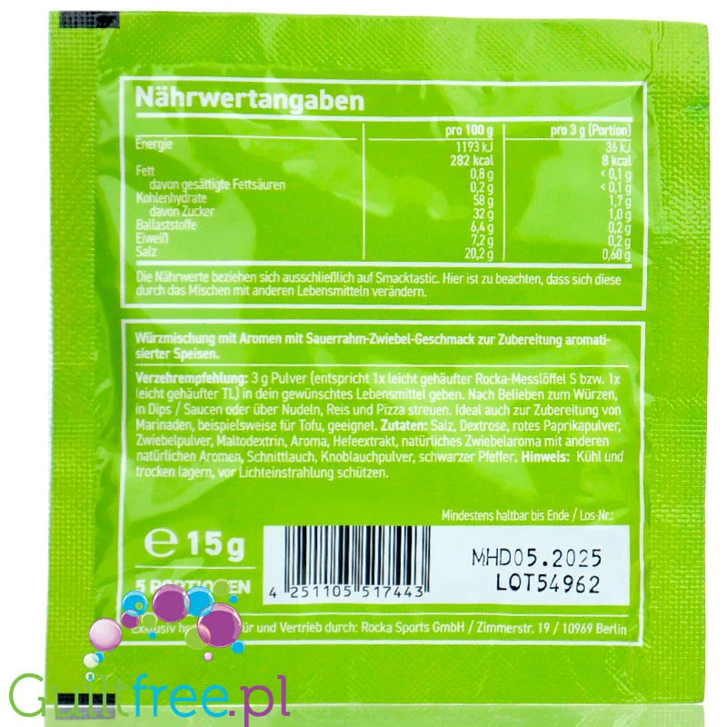 Rocka Nutrition Smacktastic Herzhaft Sour Cream & Onion 15g - wegański aromat śmietanowo-cebulowy saszetka - Image 2