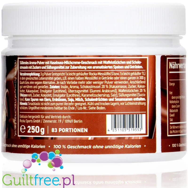 Rocka Nutrition Smacktastic Kiddy Hazelnut Cream - słodzący aromat mlecznych jajeczek z kremem laskowym - Image 6