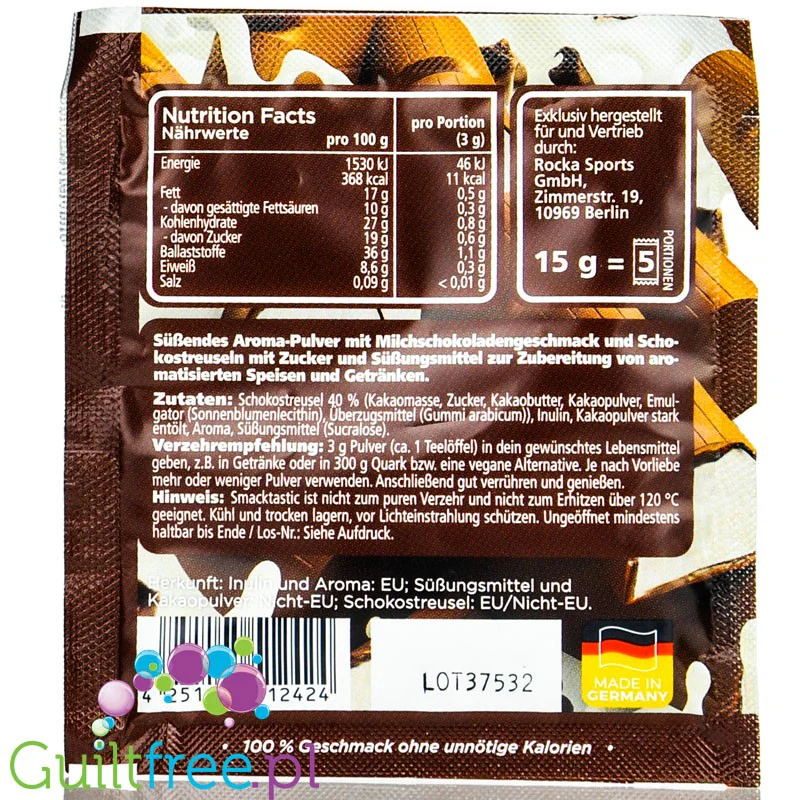 Rocka Nutrition Smacktastic Kiddy Schoko Choco Chip - słodzący aromat mlecznej czekolady w proszku - Image 2
