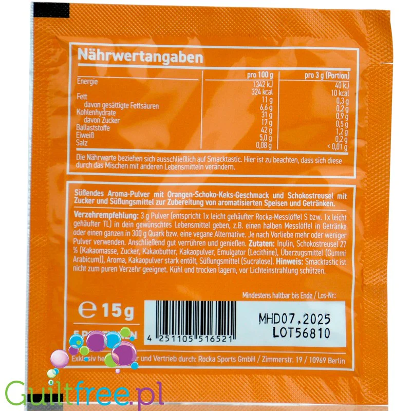 Rocka Nutrition Smacktastic Orange Soft Cake 15g - wegański słodzący aromat w proszku, a la Delicje Pomarańczowe - Image 2
