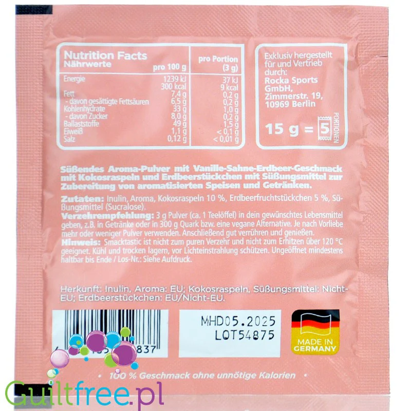 Rocka Nutrition Smacktastic Spaghetti Eis 15g - wegański słodzący aromat w proszku (Truskawki, Kokos & Biała Czekolada) - Image 2
