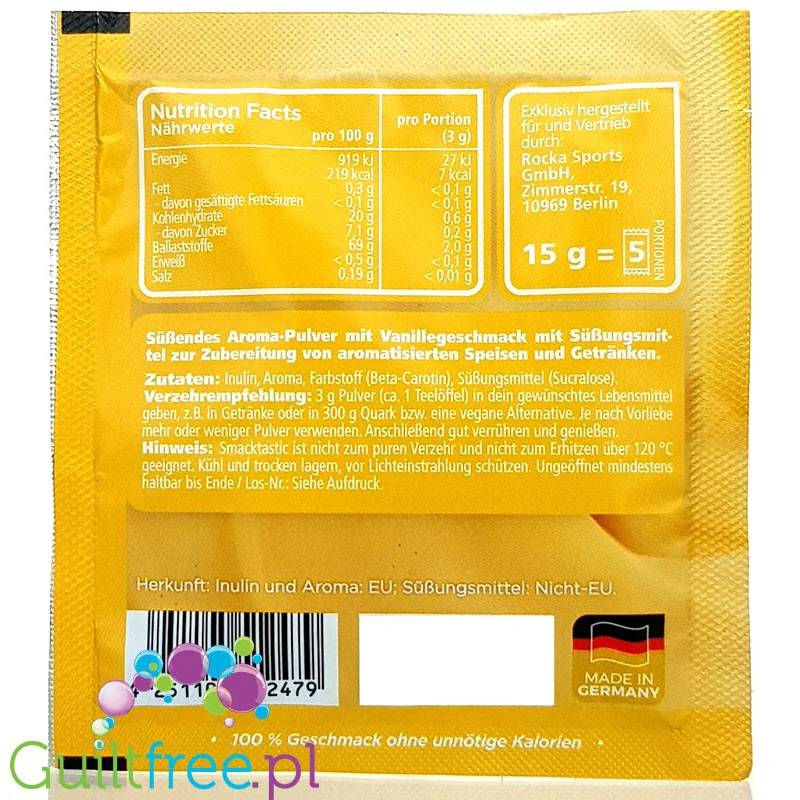 Rocka Nutrition Smacktastic Vanilla Cream - wegański słodzący aromat waniliowy w proszku - Image 2