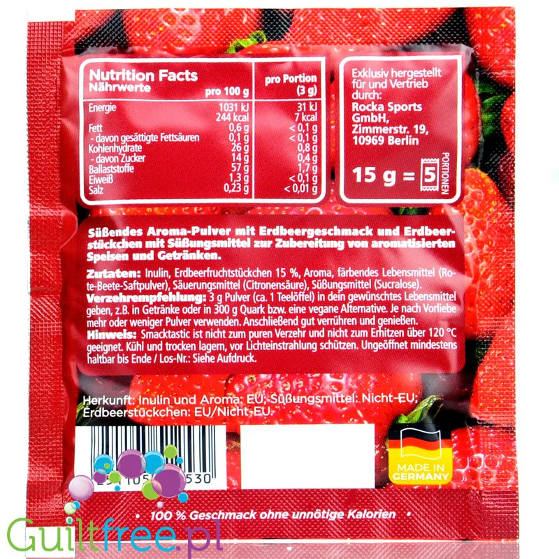 Rocka Nutrition Smacktastic Very Very Strawberrry - wegański słodzący aromat truskawkowy w proszku - Image 2