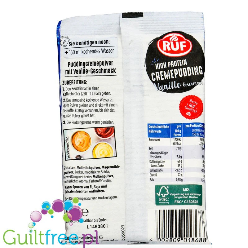 Ruf High Protein Cremepudding Vanille - proteinowy budyń waniliowy w proszku 13g białka - Image 2