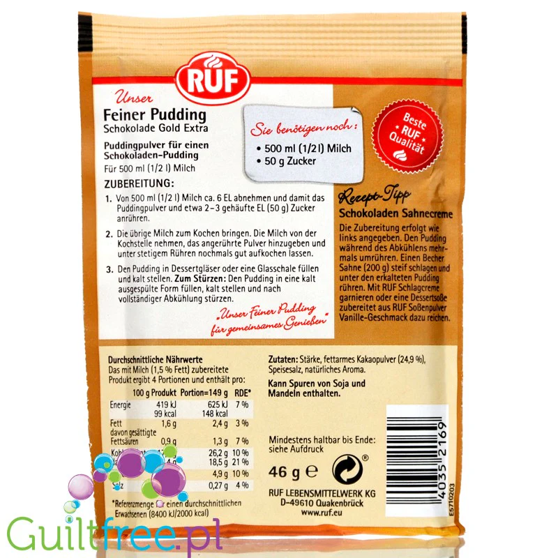 RUF Schokolade Gold Extra, budyń bez cukru i słodzików mocno czekoladowy - Image 2