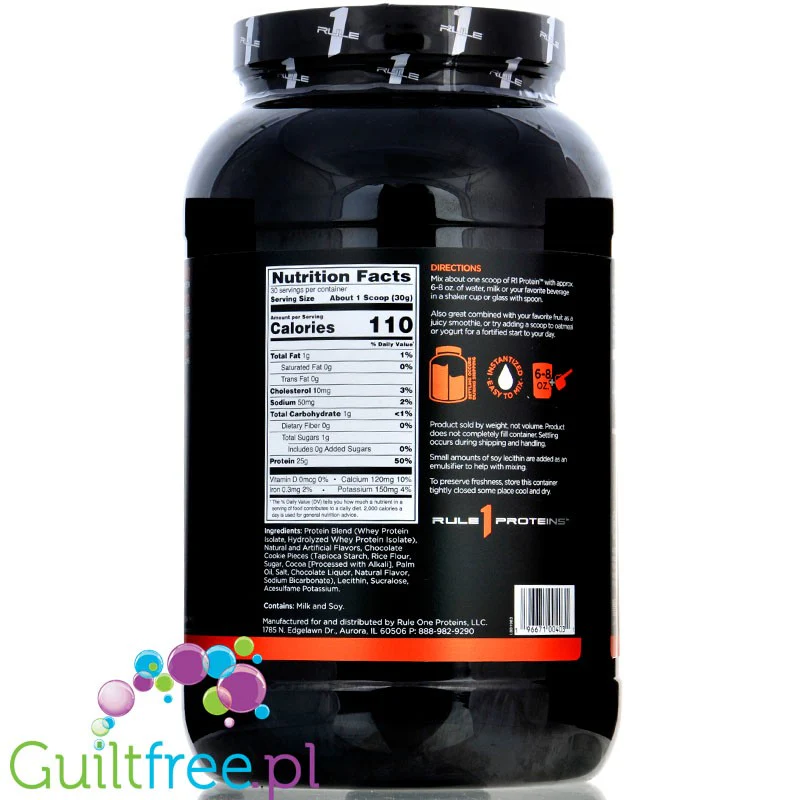 Rule1 R1 Protein Cookies & Crème - beztłuszczowa odżywka białkowa WPI & WPH, 0,9KG - Image 2