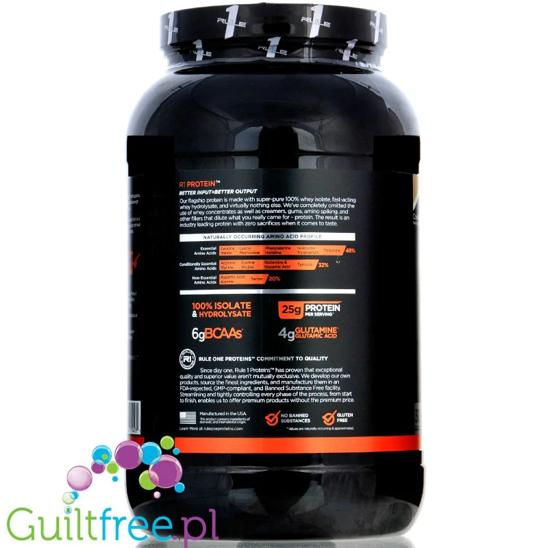 Rule1 R1 Protein Cookies & Crème - beztłuszczowa odżywka białkowa WPI & WPH, 0,9KG - Image 3