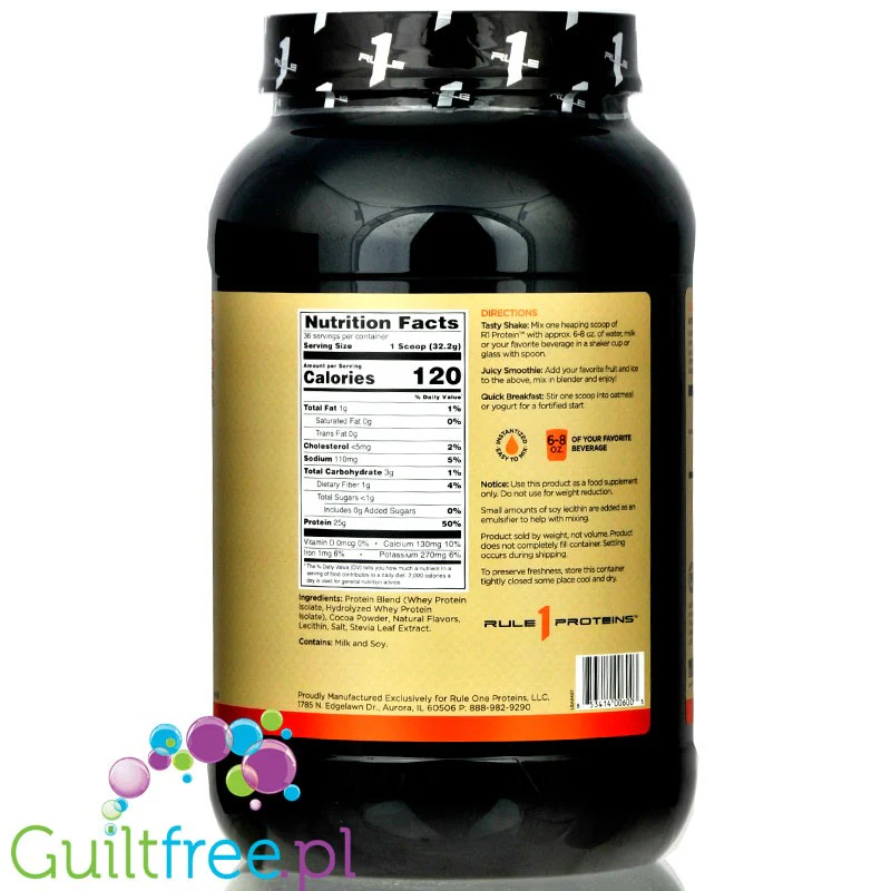 Rule1 R1 Protein Naturally Flavored, Chocolate Fudge 0,9KG - naturalnie aromatyzowana odżywka białkowa WPI & WPH - Image 2