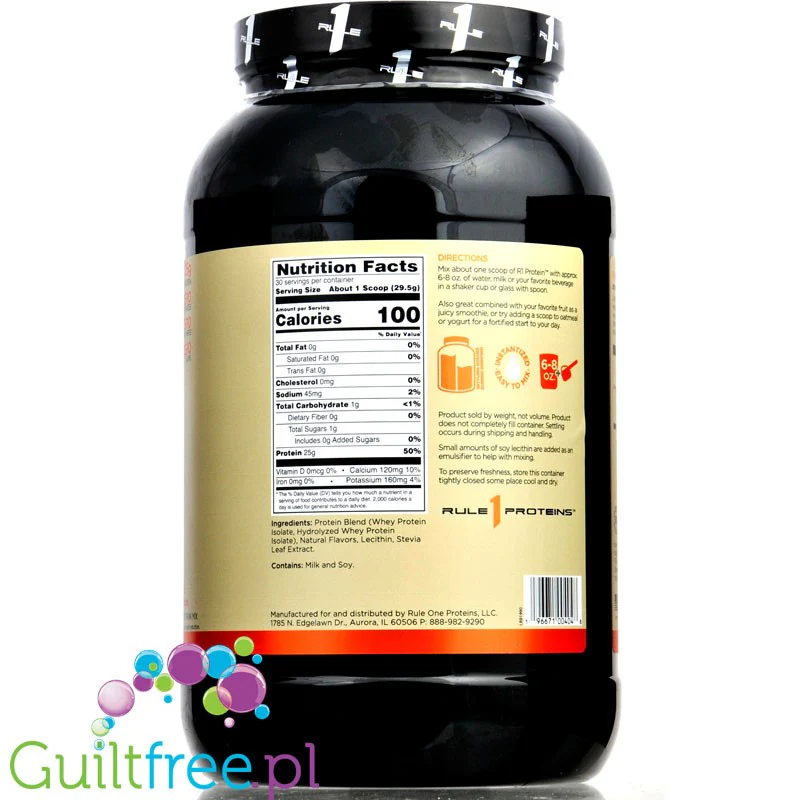 Rule1 R1 Protein Naturally Flavored, Plain 0,88KG - bezsmakowa odżywka białkowa WPI & WPH, 25g białka & 100kcal - Image 3