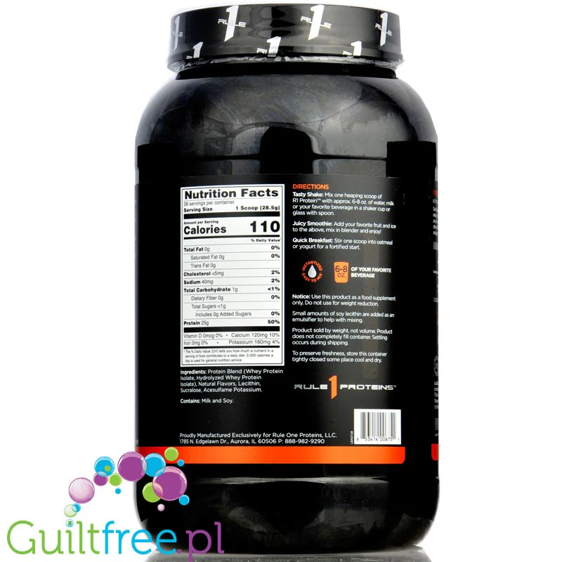 Rule1 R1 Protein Vanilla Crème 0,9KG - beztłuszczowa odżywka białkowa WPI & WPH - Image 2