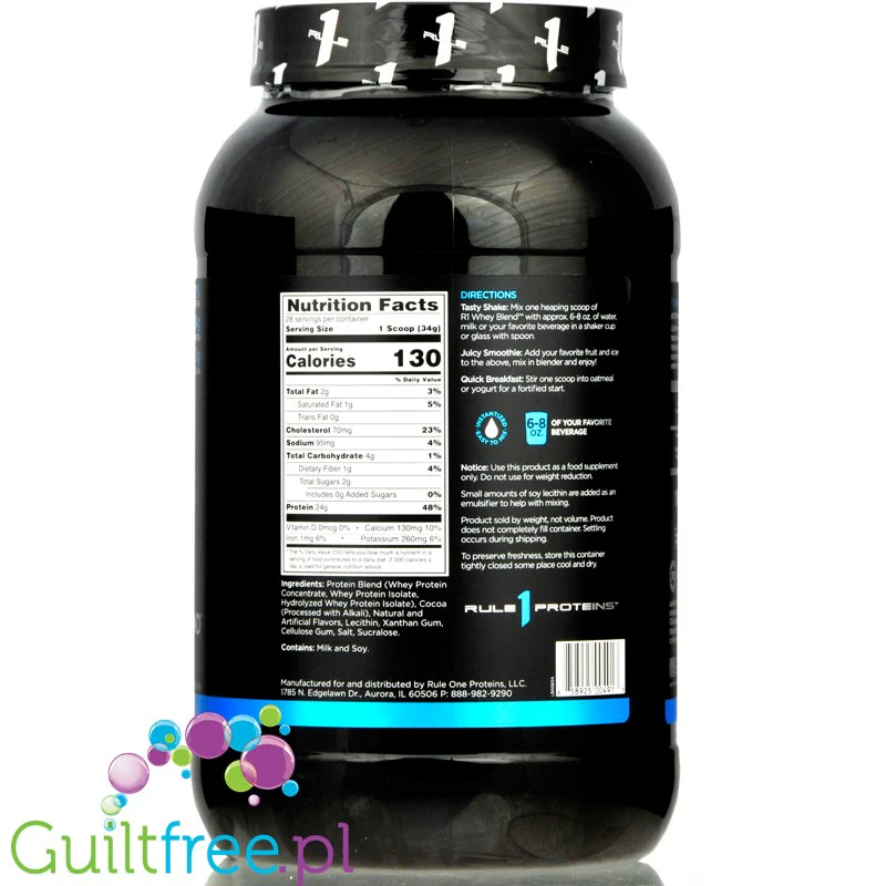 Rule1 R1 Whey Blend Chocolate Fudge - odżywka białkowa z WPI, WPH i WPC, 0,91KG - Image 2