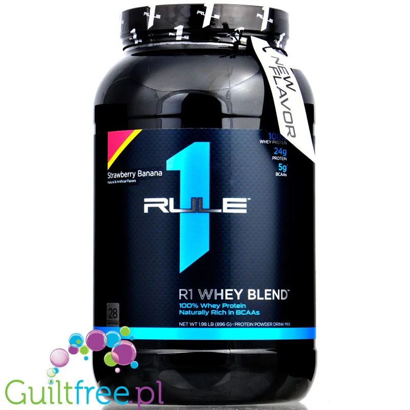 Rule1 R1 Whey Blend Strawberry Banana - odżywka białkowa z WPI, WPH i WPC, 0,89KG