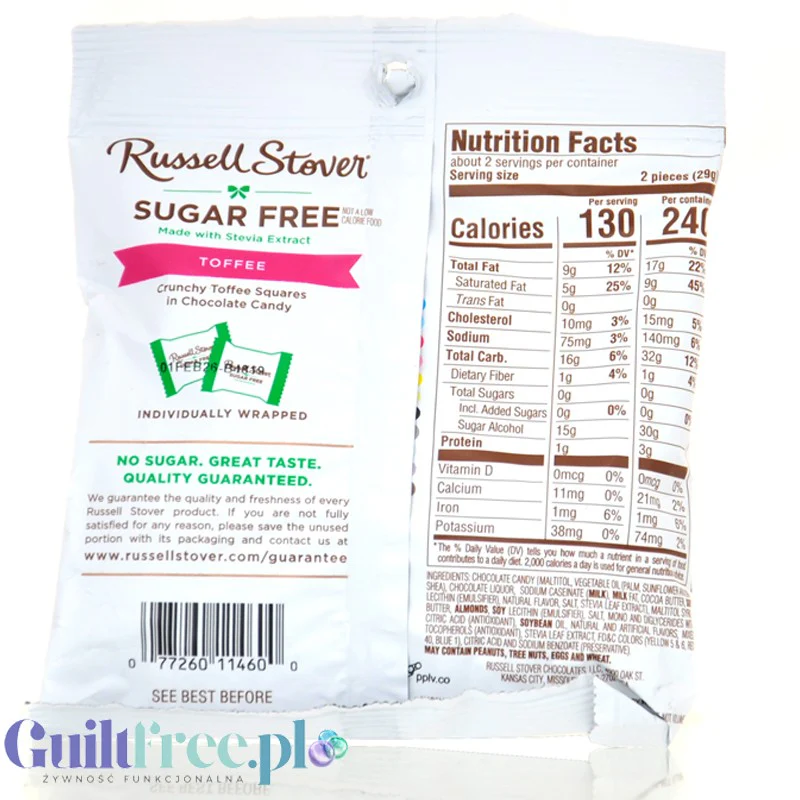 Russell Stover Toffee Chocolate Candies - czekoladki bez dodatku cukru z nadzieniem tofi ze stewią - Image 2