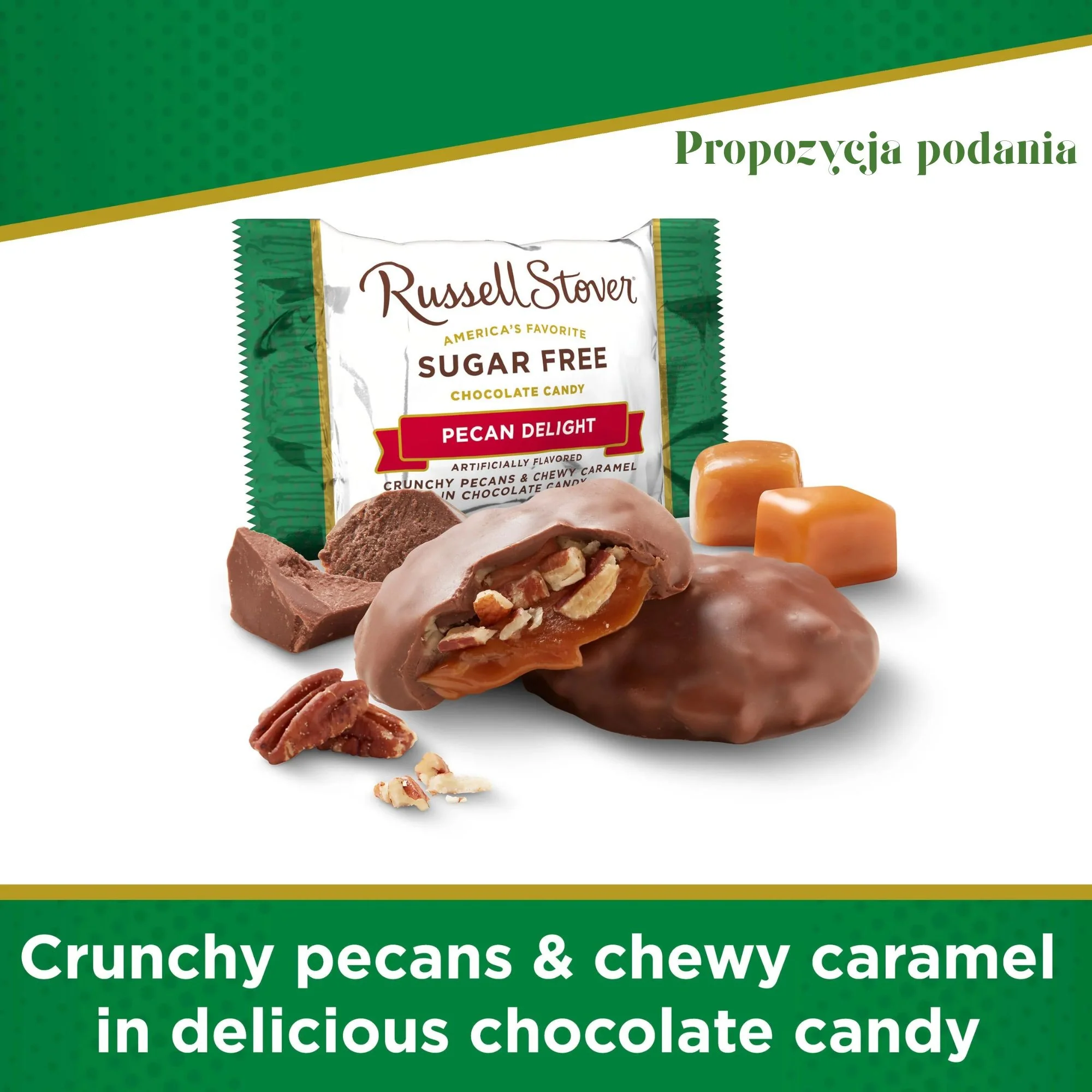 Russel Stover Pecan Delights - nadziewane czekoladki z karmelem i pekanami bez cukru