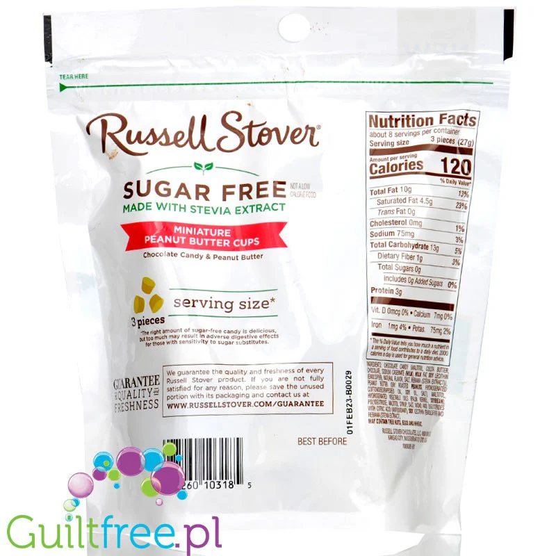Russell Stover Miniature Peanut Butter Cups with Stevia - Miseczki czekoladowe z masłem orzechowym bez cukru - Image 2
