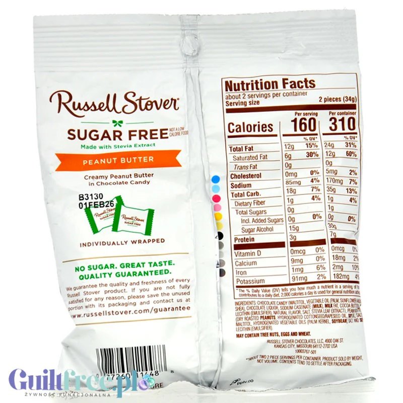 Russell Stover Miniature Peanut Butter Cups with Stevia - Miseczki czekoladowe z masłem orzechowym bez cukru - Image 2