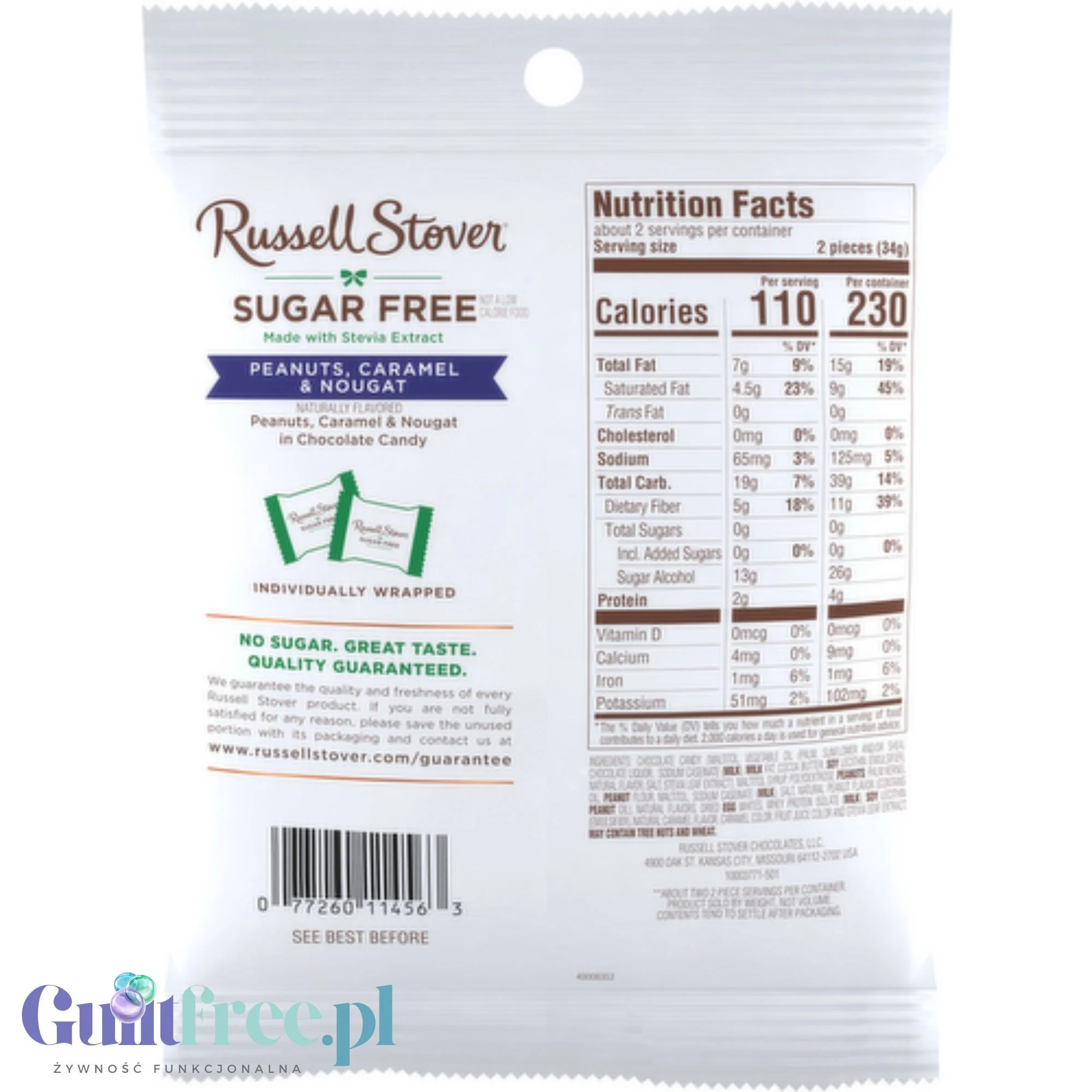 Russell Stover Sugar Free Peanut, Caramel & Nougat Chocolate - nadziewane czekoladki bez cukru - Image 3