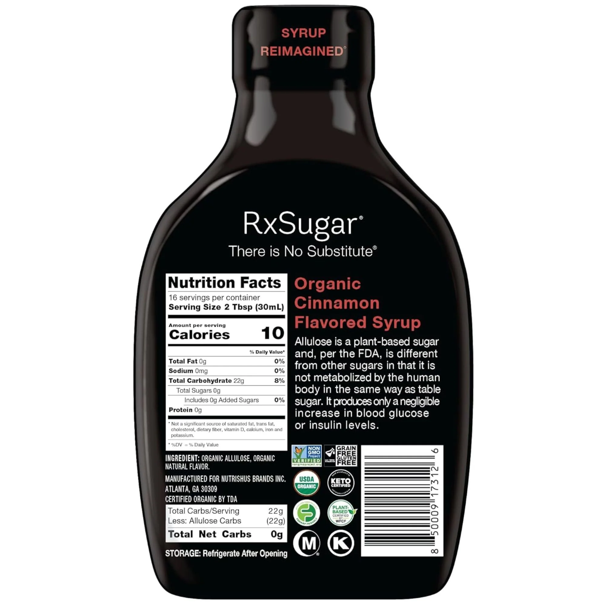 RxSugar Allulose 473ml, Cinnamon - słodzik, alluloza w płynnym syropie, smak cynamonowy - Image 3