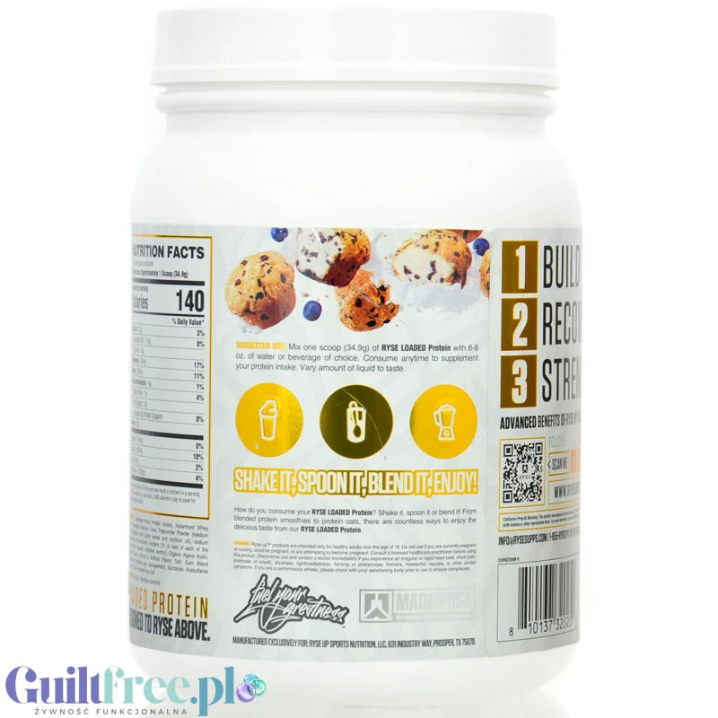 Ryse Loaded Protein Bluebbery Muffin 0,7kg - odżywka białkowa z WPC i WPI, 25g białka - Image 4