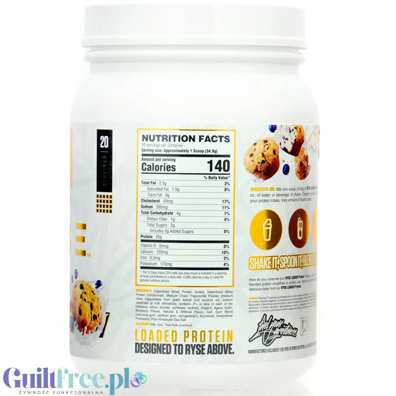 Ryse Loaded Protein Bluebbery Muffin 0,7kg - odżywka białkowa z WPC i WPI, 25g białka - Image 5
