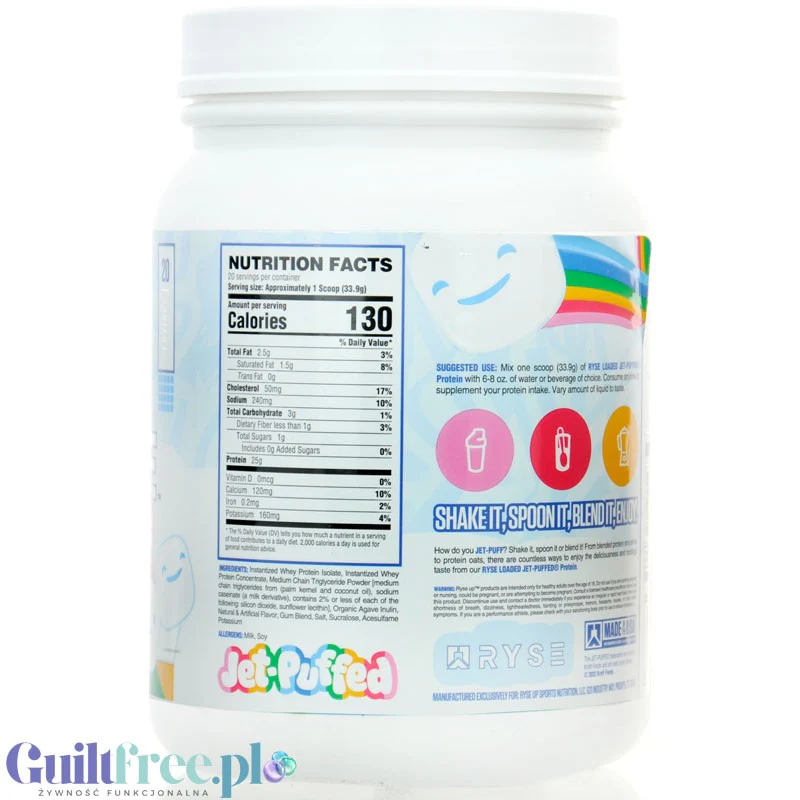 Ryse Loaded Protein Jet Puffed Marshmallow 0,68kg - odżywka białkowa z WPC i WPI, 25g białka - Image 2