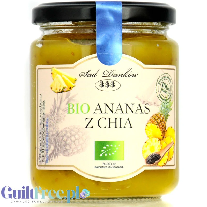 Sad Danków Bio Ananas z Chia, ekologiczny dżem bez dodatku cukru i słodzików, 100% owoców
