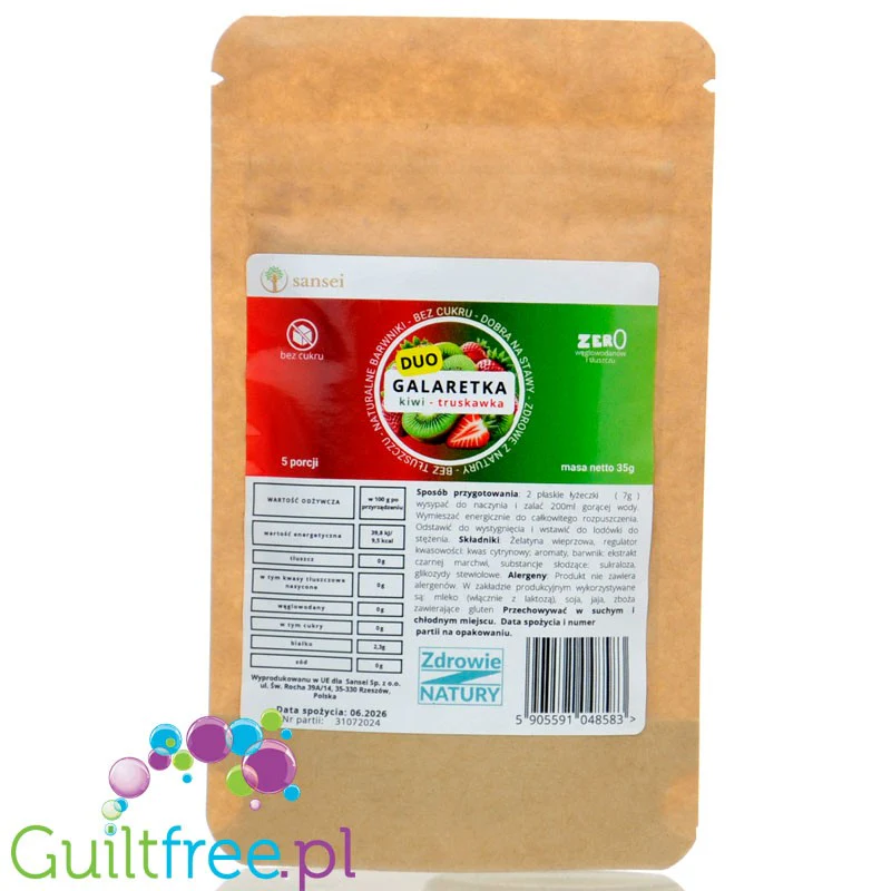 Sansei Duo Galaretka Kiwi-Truskawka 9kcal - galaretka bez cukru o smaku kiwi i truskawki