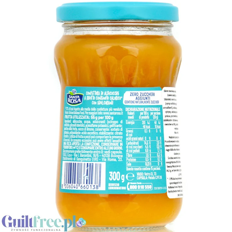 Santa Rosa Zero Albicocche - niskokaloryczny dżem morelowy bez dodatku cukru tylko 48kcal - Image 3